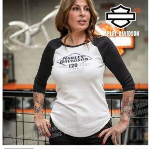 Harley-Davidson Womens 120th Anniversary Raglan Baseball Tee With 3/4 Sleeves L